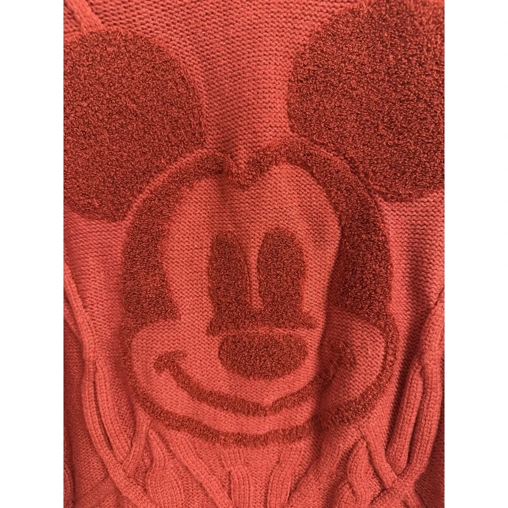 Disney Mickey Mouse Cable Knit Sweater Red Textured Crewneck Holiday Heavy Large